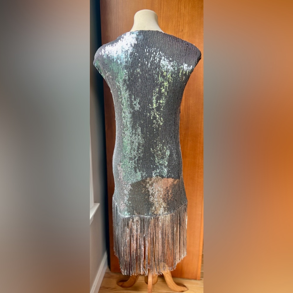 MAGARI Italian Made Sequin Silver w/Tassles Dress Size Small - Picture 4 of 9